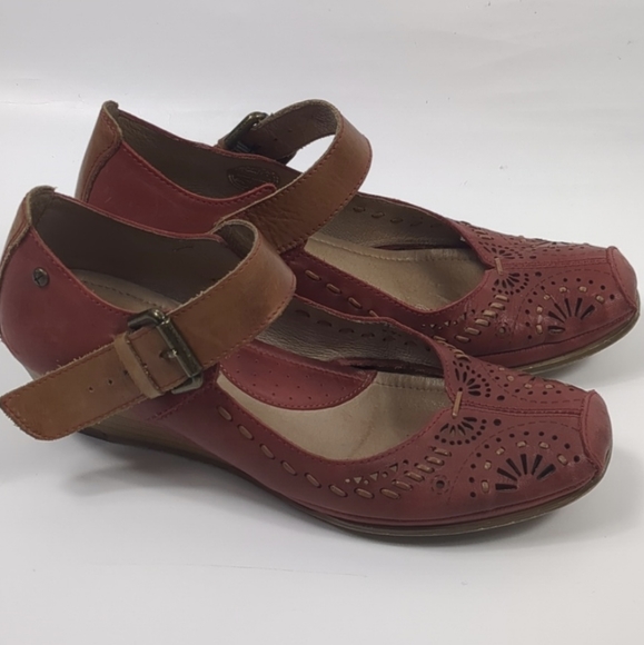 Pikolinos Gandia Red Leather Mary Jane Wedge Size 38 Boho Cottage - Picture 2 of 8